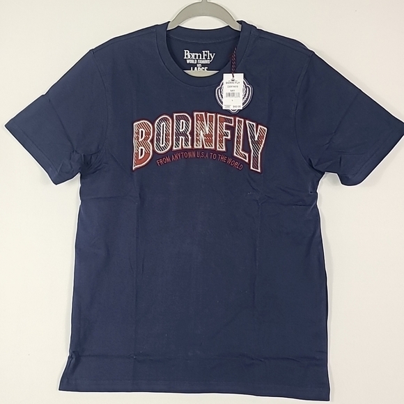 Born Fly Other - NEW Born Fly Men's Blue 'From Anytown U.S.A To The World' T-Shirt Sz L MSRP $42